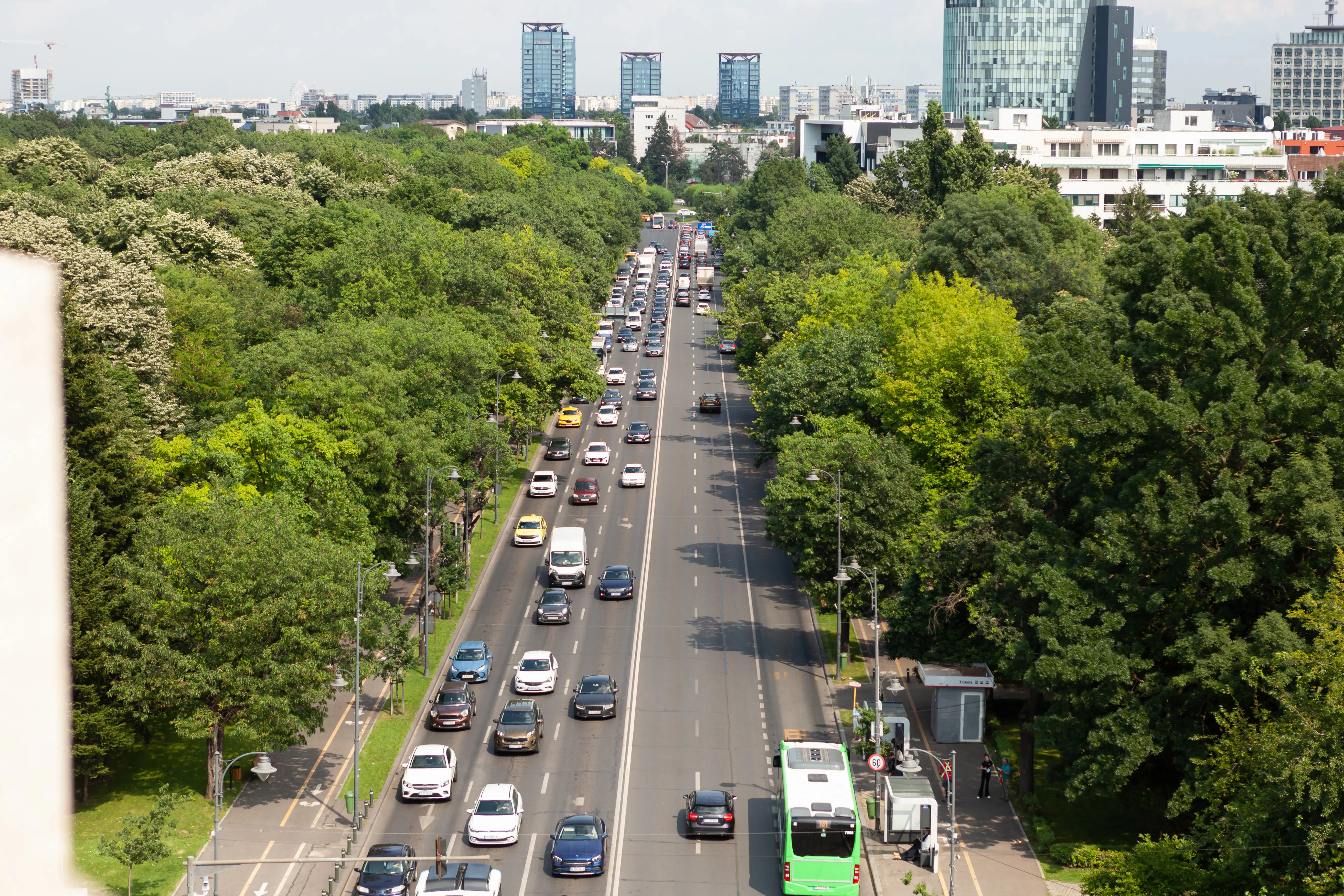 panoramic view boulevard with cars metropolitan city summer days