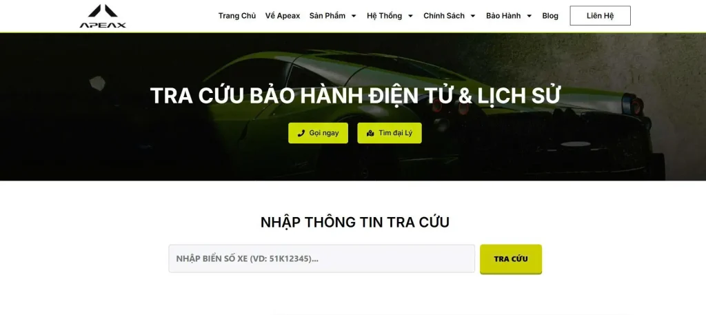 Check bảo hành điện tử trực tiếp tại website của Apeax