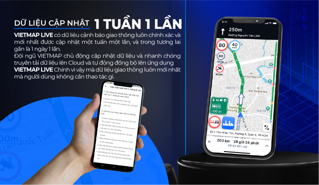 Dữ liệu được cập nhật theo thời gian thực trên Vietmap Live