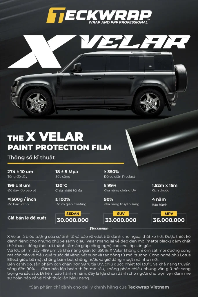 Bảng giá phim PPF TeckWrap X Velar Bảng giá phim PPF TeckWrap X Velar