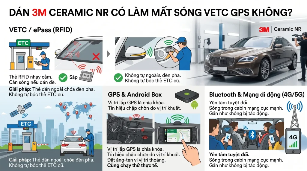 Dán 3M Ceramic NR có làm mất sóng VETC, GPS không Dán 3M Ceramic NR có làm mất sóng VETC, GPS không