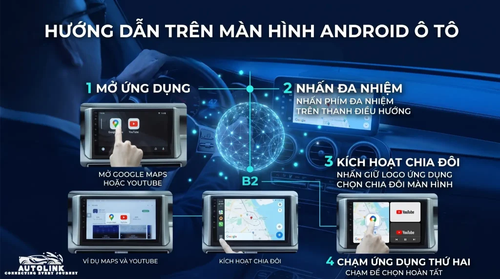 Hướng dẫn chia đôi màn hình trên màn hình Android ô tô Hướng dẫn chia đôi màn hình trên màn hình Android ô tô
