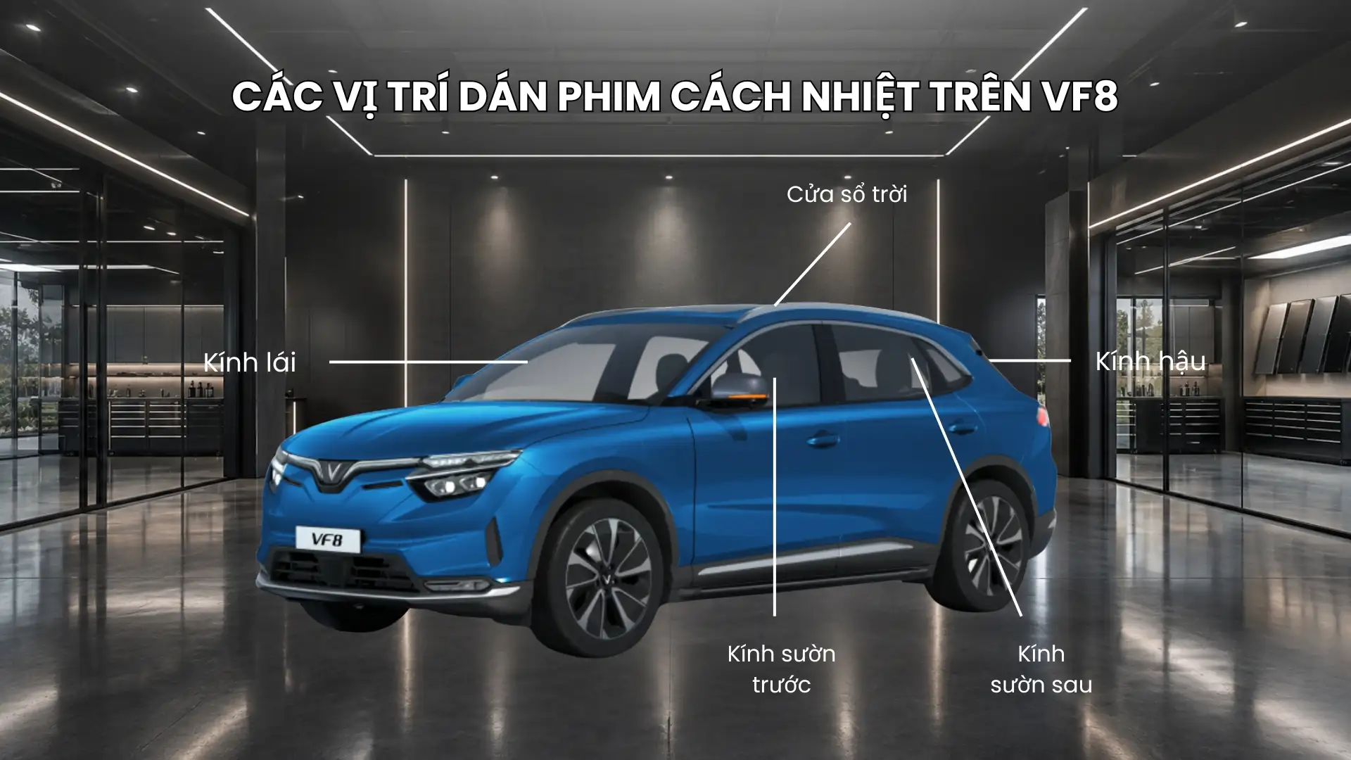 Vị trí dán phim cách nhiệt cho xe vinfast vf8 kính xe VF8 Vị trí dán phim cách nhiệt cho xe vinfast vf8 kính xe VF8